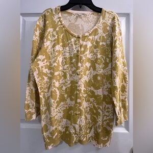 Halogen Women’s Yellow Floral Cotton Button-Up Cardigan Size L